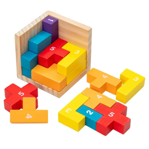 Wooden Brain Teaser Puzzle Cube Number T Shaped Geometric Intellectual Jigsaw Educational Toys Mind Games for Kids and Adults