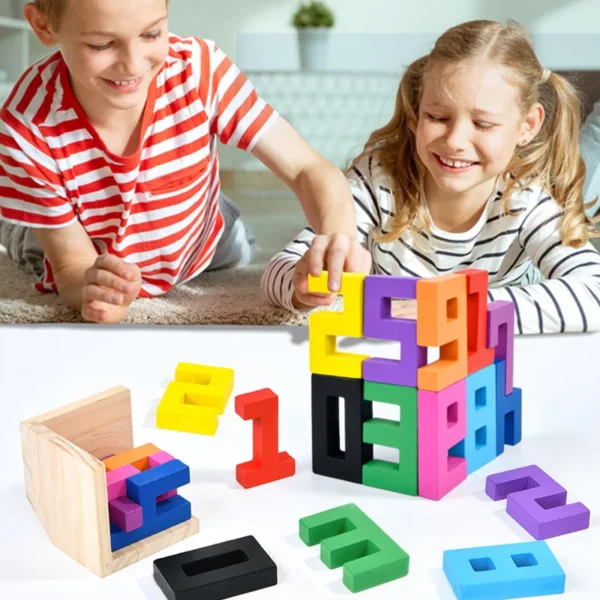 Wooden Number Building Blocks Montessori 3D Logic Cube Brain Teaser Puzzle Box Mind Games for Kids and Adults Educational Toys
